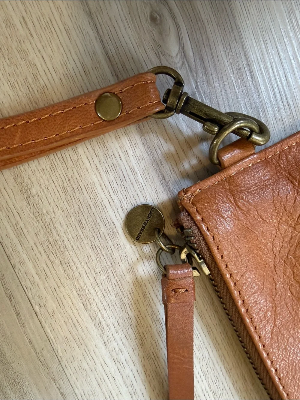 Lucky Brand Leather Convertible Clutch in Cognac Brown